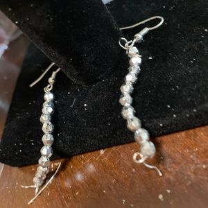 Hand made silver beaded dangle ear rings